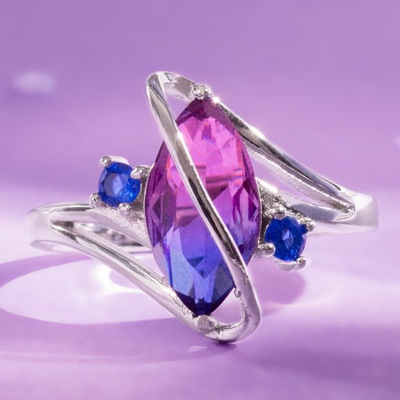 Pink & Purple marquise Gemstone Ring, real 925 Sterling Silver Charmed Aroma - Picture 1 of 5